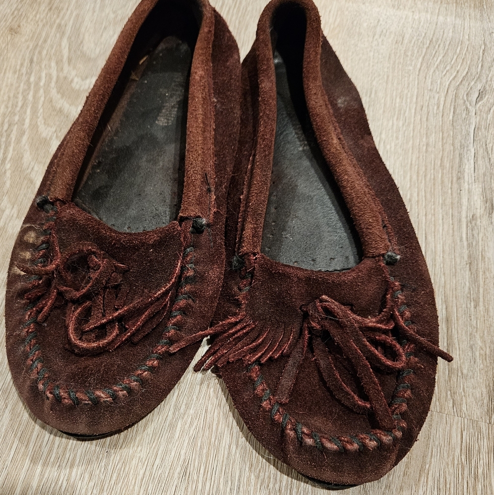 Brown Suede Moccasins with Fringe
